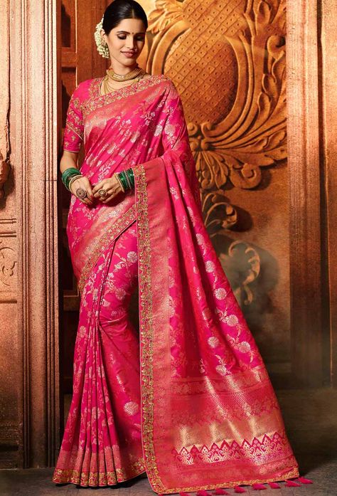 #wedding is one of the most #special day in everyone life, in #india #sarees is the main #dress for the wedding, #nikvik.com has #largest #collection of #indian wedding #saree Wedding Sarees Online, Rani Pink, Banarasi Silk Saree, Designer Sarees Online, Art Silk Sarees, Engagement Dresses, Embroidered Wedding, Outfit Trends, Designer Saree