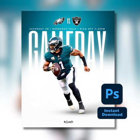 Game Day Photoshop templates social media graphics for sports teams. Create match day Instagram, Facebook and Twitter graphics with ease using our game day template. 𝐁𝐄𝐍𝐄𝐅𝐈𝐓𝐒 𝐎𝐅 𝐌𝐘 𝐓𝐄𝐌𝐏𝐋𝐀𝐓𝐄𝐒 1️⃣ Save Time! Easy to edit with organized layers means quality graphics in minutes.  2️⃣ Look Professional. Give your team the professional look it deserves 3️⃣ Boost Engagement with Fans, Players and the Community.  𝐀𝐅𝐓𝐄𝐑 𝐘𝐎𝐔 𝐏𝐔𝐑𝐂𝐇𝐀𝐒𝐄 ✅ Once purchased you will have acce Sport Social Media Post, Sports Social Media Post, Sports Social Media Design, Game Day Post, Sport Graphic Design, Game Day Graphics, Football Social Media, Sports Template, Text Banner