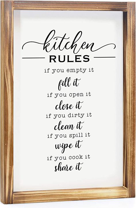 Amazon.com : Kitchen Rules Sign - Farmhouse Kitchen Decor, Kitchen Wall Decor, Rustic Home Decor, Country Kitchen Decor with Solid Wood Frame 11 x 16 Inches : Home & Kitchen Top Of Kitchen Cabinet Decor Ideas, Kitchen Wall Decor Rustic, Kitchen Rules Sign, Wooden Kitchen Signs, Rustic Kitchen Wall Decor, Farmhouse Kitchen Signs, Modern Farmhouse Kitchen Decor, Kitchen Rules, Country Kitchen Designs