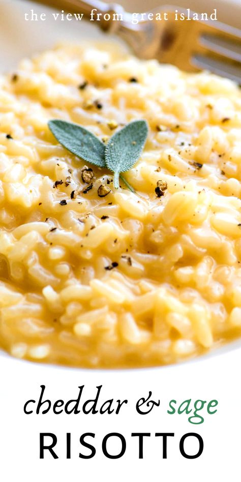 Cheddar Risotto, Sage Risotto, Risotto Recipes Easy, Risotto Dishes, Food On The Table, Risotto Rice, Fresh Sage, Rice Side Dishes, Risotto Recipes