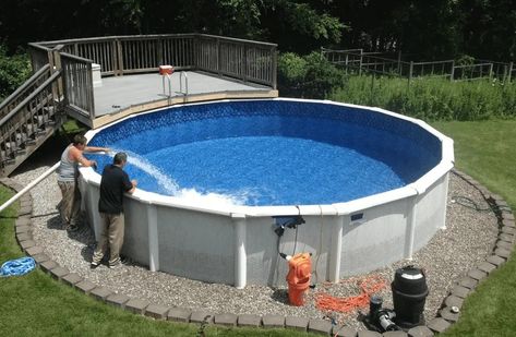 12 Above-Ground Pool Landscaping Ideas Above Ground Pool Landscape, Diy Above Ground Pool Landscaping, Patio Plan, Diy Above Ground Pool, Round Above Ground Pool, Swimming Pool Liners, Piscina Intex, Pool Deck Plans, Best Above Ground Pool