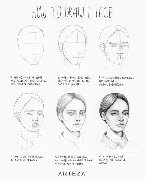 ARTEZA on Instagram: “Want to learn how to draw a face like a pro? ✏️ Try this step-by-step tutorial and share your results with us!😋” Face Proportions Drawing, Draw A Face, Beginner Sketches, Drawing Hair Tutorial, Pencil Drawing Tutorials, Drawing Tutorial Face, 얼굴 그리기, Drawing For Beginners, Pencil Art Drawings