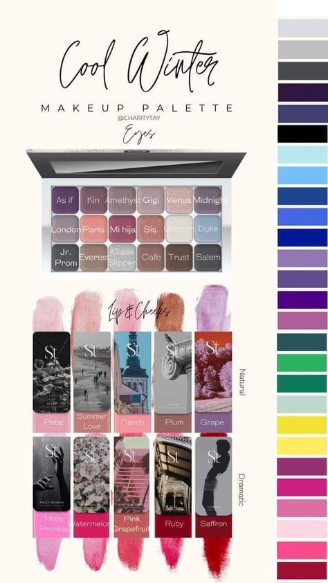 SEINT MAKEUP - Perfectly Matched | I hope this helps …….which one are you Winter Makeup Palette, Cool Winter Makeup, Cool Winter Palette, True Winter Palette, True Winter Makeup, Color Analysis Winter, Hoc Winter, True Cool Winter, True Winter Color Palette