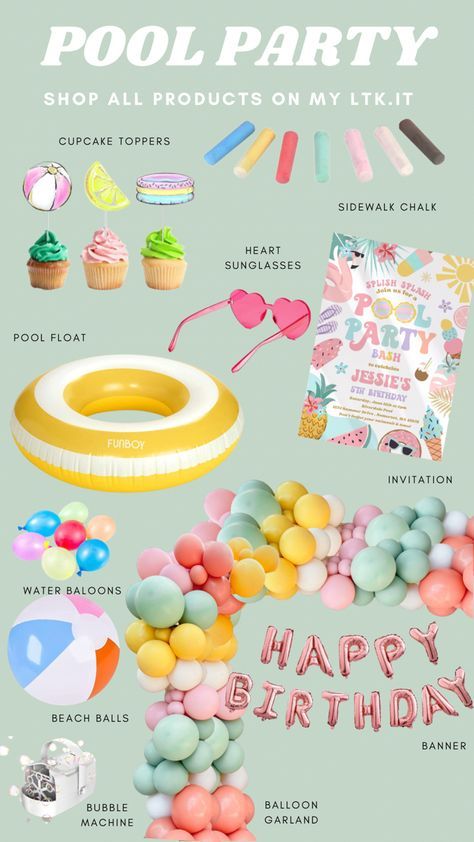 Pool Party 11th Birthday, Pool Party Preppy, Preppy Beach Birthday Party, Pool Party Ideas Decoration, Teen Pool Party Ideas, Pool Bday Party, Teen Pool Parties, Sweet 16 Pool Parties, Preteen Birthday