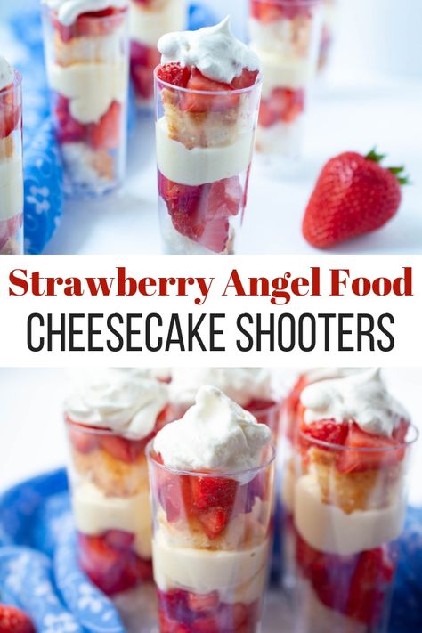 Shooter Recipes Dessert, Angel Food Cake Mini Desserts, Angel Food Cake Pops, Dessert Shooters Easy Simple, Alcoholic Dessert Shooters, Angel Food Cake Cups, Pudding Shooters Dessert, Easy Dessert Cups Recipes, Small Dessert Cups