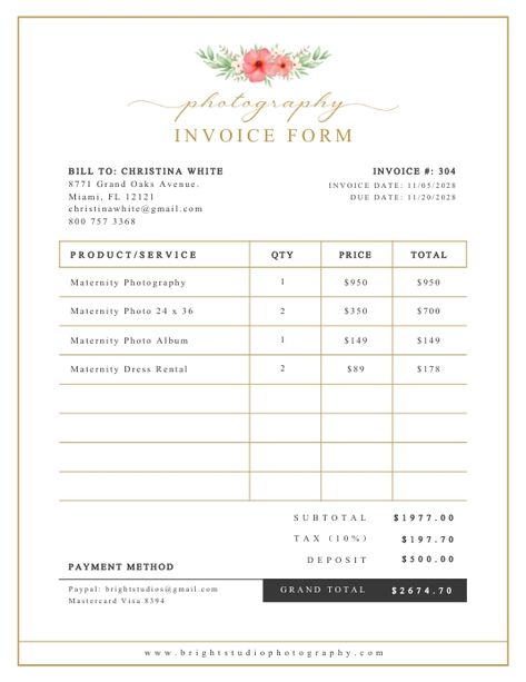 Photography Invoice Template, Photography Invoice, Invoice Example, Sales Receipt, Business Invoice, Business Printables, Floral Business, Acrylic Toe Nails, Business Sales