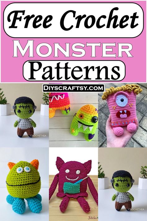 30 Free Crochet Monster Patterns Free Monster Crochet Patterns, Monster Crochet Pattern Free, Crochet Monster Pattern Free, Weird Crochet, Spooky But Cute, Beanie Hat Crochet Pattern, Crochet Monster, Monster Hat, Crochet Monsters