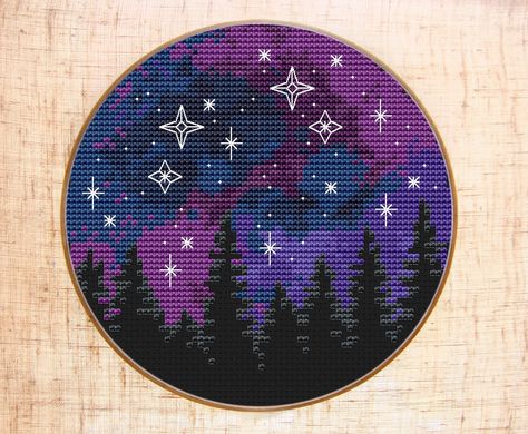 Galaxy forest cross stitch pattern Patterns includes: ◊ Color image of the finished design◊ List of DMC colors◊ Color symbol chart spread over several A4 sheets for printing◊ Black and white symbol chart spread over several A4 sheets _______________________Buy 2 get 1 free – use coupon code 3MARIBORI when orderingBuy 3 get 2 free – use coupon code 5MARIBORI when orderingBuy 5 get 5 free – use coupon code 10MARIBORI when orderingPlease note that this is a digital product. The PDF file of the patt Embroidery Galaxy, Sky Cross Stitch, Cross Stitch Forest, Galaxy Cross Stitch, Forest Galaxy, Space Embroidery, Galaxy Cross, White Symbol, Night Forest