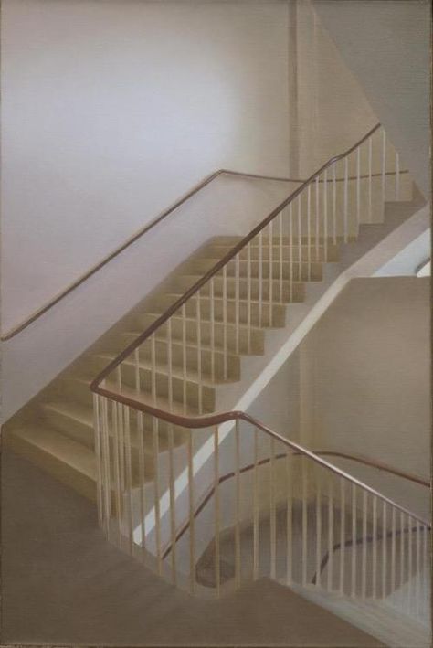 Paul Winstanley (British, b. 1954), Stairlevel 1, 2008. Oil on... New Orleans Museums, School Hallways, Nostalgic Art, Walter Gropius, Glasgow School Of Art, Weekend House, Inside Interiors, Japan Aesthetic, Fantasy Places