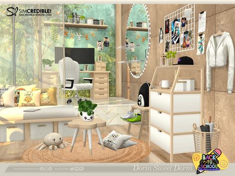 The Sims Resource - Dorm Sweet Dorm Bedroom Dorm Layout, Dorm Rugs, University Dorms, Dorm Sweet Dorm, Dresser Shelves, Sims 4 Bedroom, Adult Bedroom, Dorm Walls, Dorm Bedroom