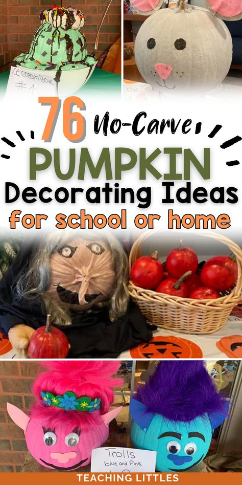 Unleash your imagination and embrace the autumn spirit with our diverse pumpkin decorating ideas, perfect for any celebration. These are no-carve pumpkin painting ideas for a school contest or home. Pumpkin Decoration Ideas Easy Contest, Pumpkin Decorating For Kindergarten, Super Creative Pumpkin Decorating, Pumpkin School Contest, Pumpkin Decorating Classroom, Pre K Pumpkin Decorating Ideas, Sam I Am Pumpkin, Er Pumpkin Decorating, Rehab Pumpkin Decorating