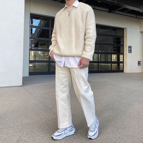 Spiritual Fashion, Cream Outfits, Boys Fits, Mens Outfit Inspiration, Mens Fashion Streetwear, Streetwear Men Outfits, Moda Vintage, Korean Street Fashion, Streetwear Outfit