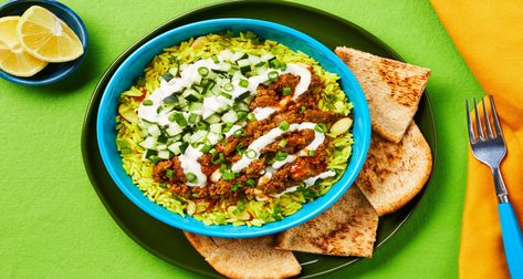 Street Cart–Style Turkey Bowls Recipe | HelloFresh Turkey Bowl Recipe, March Meals, Turkey Bowls, Turkey Lunch, Hellofresh Recipes, Creamed Turkey, Bowl Lunch, Shawarma Spices, Turkey Bowl