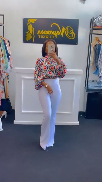 Plain And Pattern Styles For Ladies Trouser And Top, Ankara Corset, Bas Large, Chiffon Top Styles, Silk Outfits, Ankara Trousers, African Print Tops, 2piece Outfits, Corporate Dress