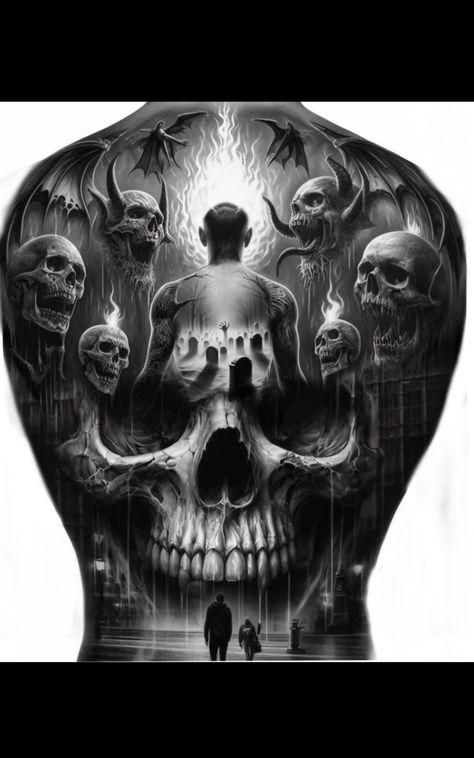 Skull Back Piece Tattoo, Back Piece Tattoo Men, Luna Tattoo, Skull Hand Tattoo, Patriotic Tattoos, Back Piece Tattoo, Nightmares Art, Full Back Tattoos, Back Tattoos For Guys