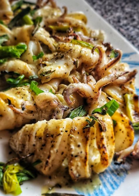 Grilled Calamari | KALOFAGAS | GREEK FOOD & BEYOND Mediterranean Salsa, Calamari Recipe, Grilled Calamari, Octopus Recipes, Calamari Recipes, Grilled Squid, Squid Recipes, Grilled Seafood Recipes, Grilled Seafood