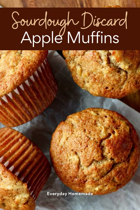 Try our Simple Sourdough Discard Apple Muffins! Made with fresh apples and applesauce, these quick treats are flavored with cinnamon and ginger. Moist and tender, they're perfect for breakfast, brunch, or a snack. Easy to make in just 30 minutes! Sourdough Apple Muffins, Sourdough Starter Recipe With Potato Flakes, Sourdough Discard Apple, Apple Bran Muffins, Sourdough Apple, Apple Muffins Healthy, Sourdough Starter Discard, Sourdough Muffins, Recipe Using Sourdough Starter