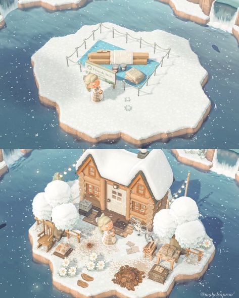 Acnh Layout, Cabin On The Lake, Acnh Winter, Ac Cd, Disney Island, Cottagecore Animal Crossing, Acnh Inspiration, Acnh Cottagecore, Animal Crossing Guide