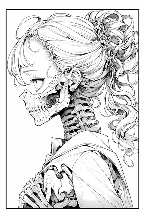 Skull Character Art, White Outline Tattoo, Dnd Character Drawing, Manga Coloring Book, Cyborgs Art, Desenho Tattoo, Art Drawings Sketches Creative, Coloring Book Art, Book Art Drawings