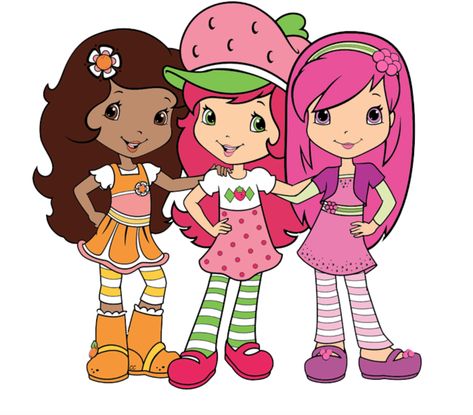 Strawberry Shortcake and her berry best friends, Orange Blossom and Raspberry Torte Iconic Trios From Movies, 3 Trio Costumes, 3 Matching Costumes, Trio Cosplays Ideas, Cosplays For Trios, Halloween For 3 People, 3 Iconic Trios, Trio Matching Outfits Halloween, Best Friend Halloween Costumes For 2 Blonde And Brunette