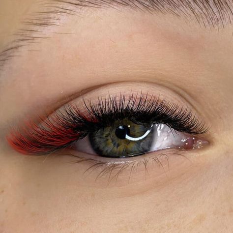 Colored Eyelash Extensions Red, Red Lashes Extensions, Red And Black Lashes, Christmas Lash Extensions, Red Eyelash Extensions, Colored Lashes Extensions, Colored Eyelash Extensions, Red Lashes, Eye Lash Design