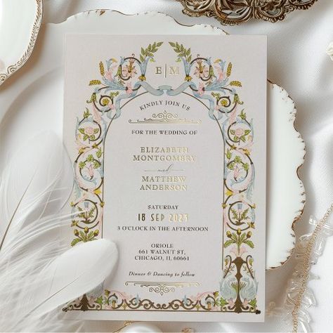 $4.2 | Victorian Royal Elegance Wedding Invitations - victorian wedding, royal invitation, vintage nuptials, greenery design, floral elegance, victorian epoque, historical theme, royal victorian, timeless romance, ornate card Victorian Inspired Wedding Invitation, Wedding Vintage Invitations, Modern Victorian Wedding, 1920s Wedding Invitations, Victorian Wedding Invitations, Wedding Invitations Template, Royal Invitation, Victorian Style Wedding, Regency Wedding