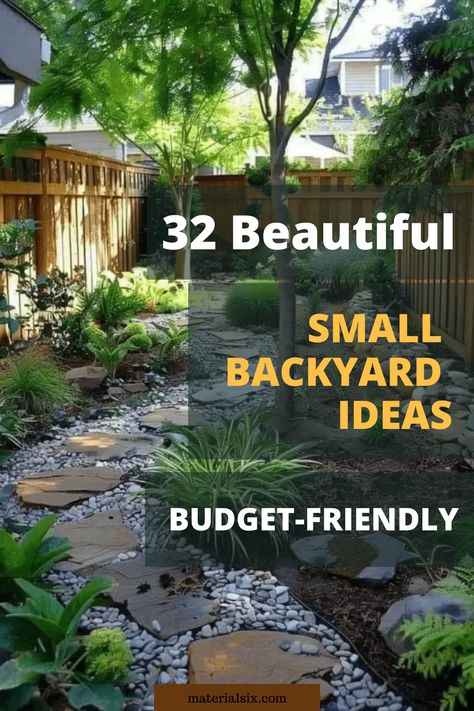 32 beautiful, budget-friendly small backyard ideas with stepping stones and lush greenery. Narrow Backyard Ideas On A Budget, Small Garden Design Ideas Budget, Grassless Backyard Ideas, Garden Ideas Budget Backyard, Door Projects, Backyard Ideas For Small Yards, Backyard Ideas On A Budget, Backyard Design Ideas Budget, Landscaping Trees