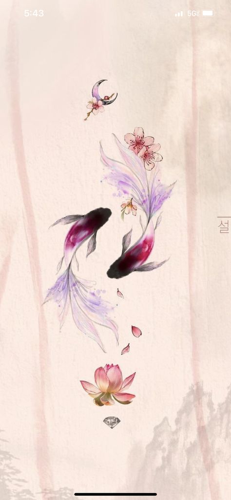 Goldfish And Flowers Tattoo, Betta Fish Tattoo Meaning, Watercolour Koi Fish Tattoo, Lucky Koi Fish Wallpaper, Asian Flower Tattoo Design, Coi Fish Tattoo Color, Watercolor Koi Tattoo, Spider Lily Koi Fish Tattoo, Koi Fish Watercolor Tattoo