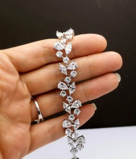 Wedding Bracelets For Bride, Diamond Bracelets Women, Bridal Jewelry Bracelets, Bracelets Tennis, Pageant Jewelry, Snowflake Bracelet, Wedding Jewelry For Bride, Prom Gift, Simple Silver Jewelry