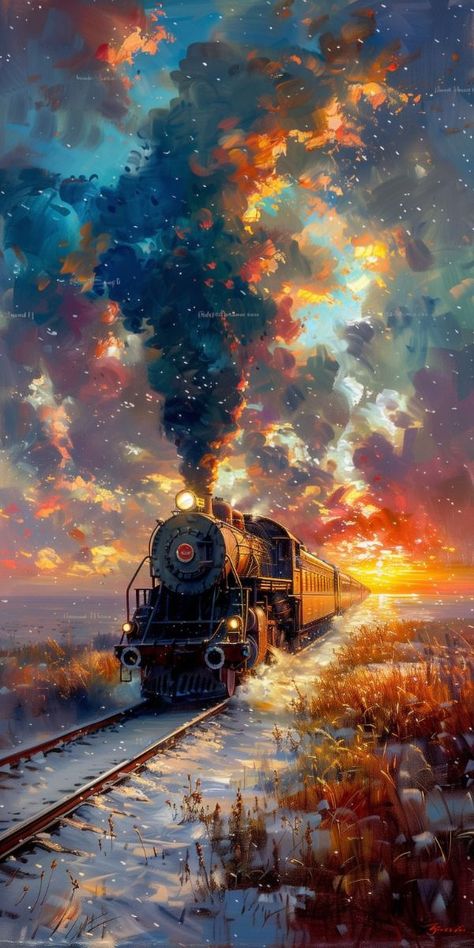 Railroad Aesthetic, Wallpaper Surreal, Scifi Ships, Steam Trains Photography, Train Pics, Train Drawing, Train Illustration, Pot Diy, Railroad Art