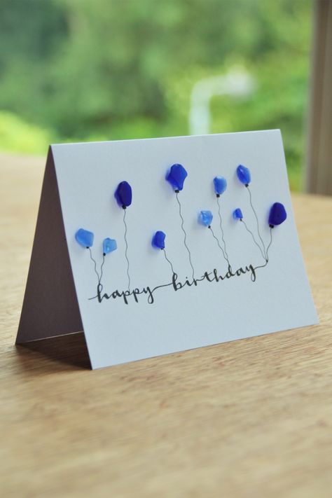 Sea Glass Greeting Cards, Sea Glass Birthday Cards, Seaglass Cards, Sea Glass Cards, Sea Glass Card, Sea Glass Gifts, Sea Glass Art Diy, Beach Glass Crafts, Watercolor Birthday Cards