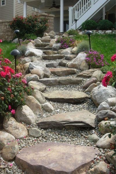 Long-stone-stairway-1-400x600 - Premier Ponds Ranch Landscaping, Stone Walkways, Hill Landscaping, Backyard Walkway, Walkway Landscaping, Pathway Landscaping, Walkways Paths, Sloped Backyard, Stone Steps