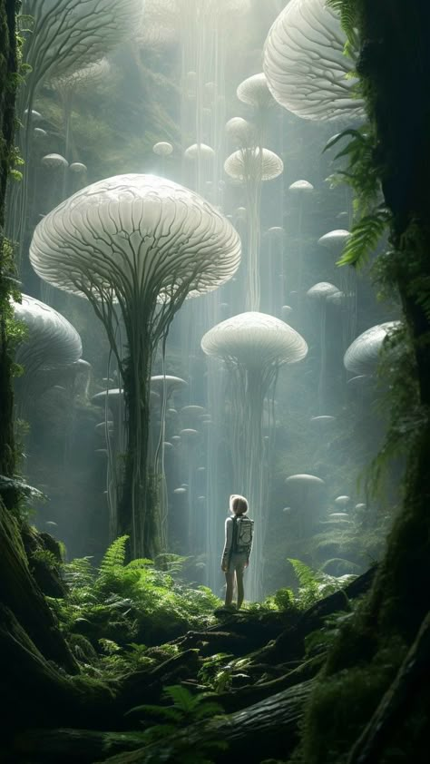 Fantasy Mushrooms Art, Mushroom Goblin, Fairy Places, Space Concept, Alien Plants, Sci Fi Landscape, Creation Photo, Fantasy Stuff, Fantasy Worlds