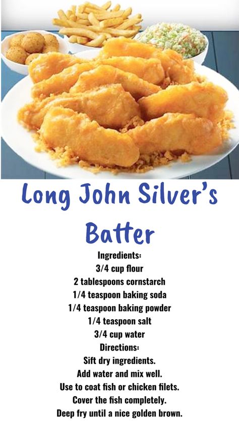 Copycat for LJS Batter Batter For Fried Vegetables, Copycat Long John Silvers Batter, Sees Copycat Recipes, Bubble Bass Order, Long John Silvers Batter Recipe, Beer Battered Chicken, Beer Batter Recipe, Apple Crisp Bars Recipe, Long John Silvers Batter