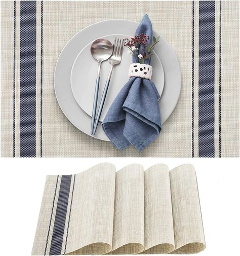 PRICES MAY VARY. 1. These modern vinyl plastic placemats are heat resistant, wipeable, non slip, set of 4 easy washable or wipe clean. 2.Can be a boho placemats or farmhouse placemats or place mats for kitchen table .Whether used as outdoor placemats for patio table or place mats indoor set of 4 used for table settings for dining table decor. 3. Available in rectangular shape better than oval round or square shape. 4. Vinyl pvc plastic placemats are better than burlap, cotton linen silicone leat Vinyl Table, Dining Table Placemats, Hot Plates, Woven Placemats, Table Placemats, Metal Vase, Table Pads, Pvc Vinyl, Table Napkins