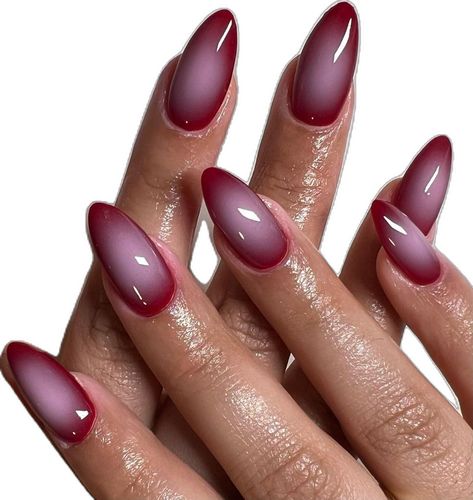 Aura Nails Colorful, Maroon Aura Nails, Aura Color Nails, Air Brush Nail, Airbrushed Nails, Easy Fall Nails, Natural Almond Nails, Almond Nail Tips, Airbrush Nail Art