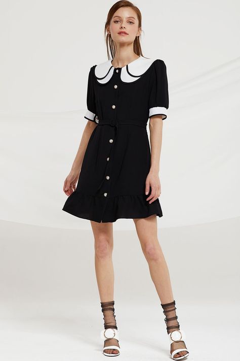 Contrast Collar Dress, Peter Pan Collars, Contrast Collar, Young Fashion, Contrast Trim, Clothes Accessories, Collar Dress, Instagram Shop, Ruffle Hem