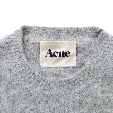 . Acne Sweater, Clothing Labels Design, Acne Studio, Designer Clothing Brands, Garment Labels, Clothing Tags, Woven Labels, Tag Design, Clothing Labels