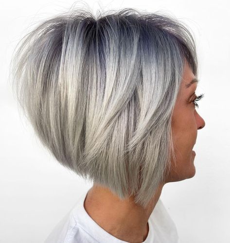 stacked bob Front And Back Pictures Of Pixie Haircuts, Inverted Bob Haircuts For Fine Hair, Short Stacked Bob Haircut Fine Hair, Pixie Bob Haircut With Bangs, Silver Hair Bob, Short Stacked Bob Haircut, Inverted Bob With Layers, Southern Hair, Short Stacked Bob Haircuts