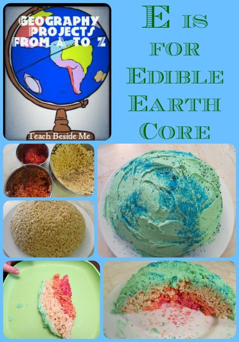 Geography From A to Z~ E is for Edible Earth’s Core Project from Teach Beside Me Earths Crust Project, Earths Core Project Models, Earth's Crust Activities, Earths Layers Science Projects, Gather Round Earth Science, Layers Of The Earth Edible Project, Science Snack, Earth Layers Project, Geography Themes