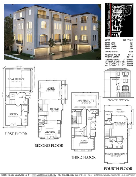 Urban Loft Townhomes, Modern Row House, TownHouses FloorPlans, New Des – Preston Wood & Associates 4 Story House, Town House Plans, House Plans 2 Story, Square House Plans, Townhouse Interior, Modern Townhouse, Townhouse Designs, Home Design Floor Plans, Simple House Plans