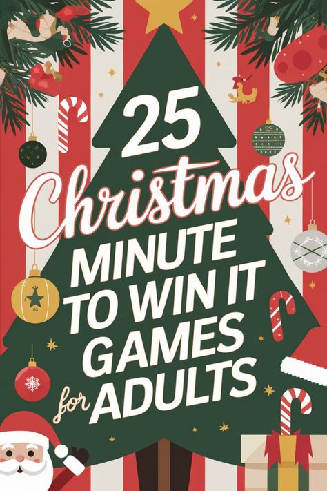 Looking for fun Christmas party games for adults? Check out this collection of 25 Christmas Minute to Win It Games! These festive, quick and easy games are sure to bring laughter and joy to your holiday gathering. From hilarious challenges to exciting competitions, these activities are perfect for entertaining guests during the holiday season. Get ready for a memorable celebration with these engaging Christmas Minute to Win It Games designed specifically for adults. Create unforgettable moments Christmas Party Group Games For Adults, Christmas Theme Minute To Win It Games, Hilarious Christmas Games For Adults, Holiday Fun Games For Adults, Christmas Party Games For Groups Adults, Christmas Minute To Winit Games, Group Games For Adults Indoor Christmas, Christmas Mingle Games, Young Adult Christmas Games