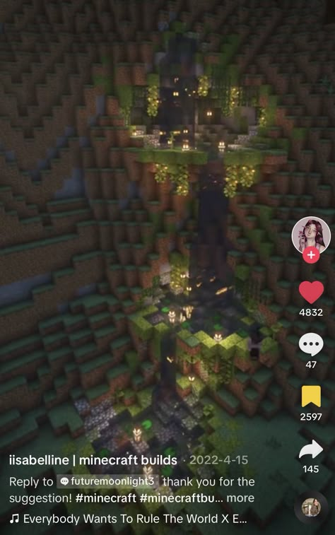 Minecraft Houses On Cliffs, Water Fall Minecraft Ideas, Minecraft Building Mountain, Minecraft House Over Ravine, Extreme Minecraft Builds, Magical Minecraft Builds Portal, Lush Cave House Minecraft Aesthetic, Minecraft Dark Forest Build, Minecraft Waterfall Entrance