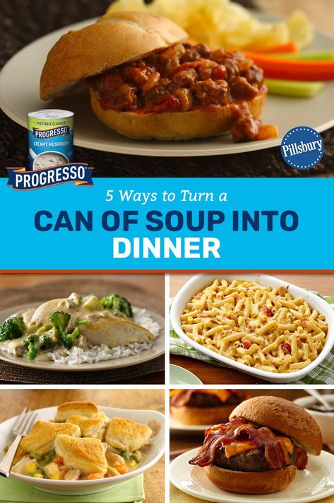 Pop quiz: What kinds of soup are in your cupboard right now? Chances are, there’s a way to turn that can of soup into a hearty (and easy) meal. Progresso is our secret weapon for adding flavor, not time. Progresso Soup Recipes, Can Soup Recipe, Progresso Soup, Pantry Meals, Bubble And Squeak, Canned Soup, Can Of Soup, Chowder Soup, Copykat Recipes