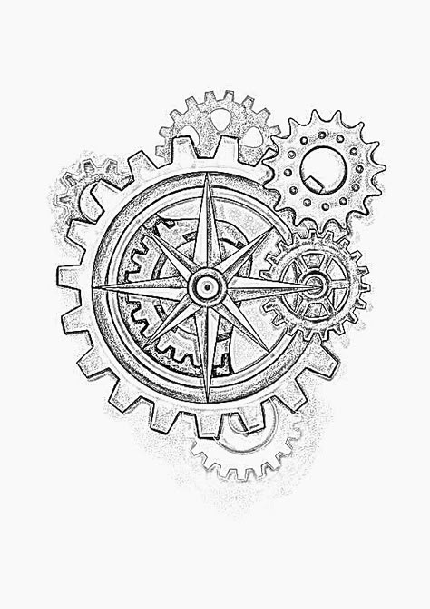 Clock Gears Tattoo, Gear Tattoo Design, Gears Tattoo, Chess Tattoo, Gear Drawing, Compass Tattoo Men, Tattoo Therapy, Gear Tattoo, Vintage Tattoo Art