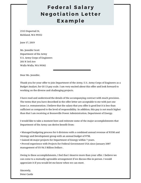 Federal Salary Negotiation Letter Example | Federal Resume Guide Salary Negotiation Letter, Salary Negotiation, Federal Resume, Resume Guide, Negotiating Salary, Army Corps Of Engineers, Letter Example, Job Resume, Letter Sample