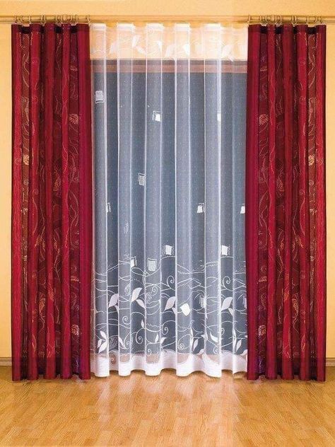 Red Curtain Bangs, Colorful Curtains Living Room, Red Curtains Living Room, Curtain Bangs Hairstyles, Curtains Living Room Modern, Crochet Curtain Pattern, Curtain Styles, The Curtains, Living Room Decor Curtains