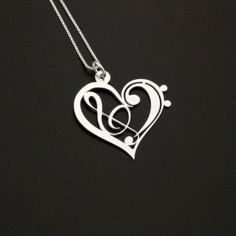 Music Note Necklace, Heart Necklace Silver, Bass Clef, Jewelry Advice, Music Jewelry, Heart Shaped Jewelry, Diamond Solitaire Necklace, Treble Clef, Musical Notes