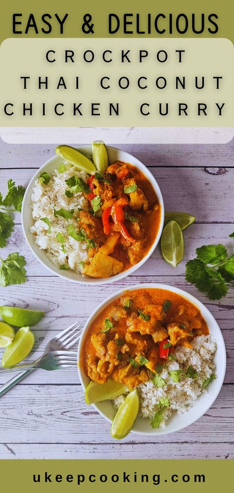 Craving a flavorful, no-fuss dinner? Try this Crockpot Thai Coconut Chicken Curry! It’s an easy, hands-off meal that’s perfect for busy days. Just toss all the ingredients into your slow cooker, and let the magic happen while you go about your day. This delicious curry is made in just one pot for an easy clean-up, and the creamy coconut milk, tender chicken, and bold Thai spices come together beautifully. A satisfying and healthy dinner that's ready when you are! Slow Cooker Thai Chicken Curry, Coconut Curry Crockpot, Crockpot Coconut Curry Chicken, Crockpot Thai Chicken Curry, Coconut Curry Chicken Crockpot, Slow Cooker Coconut Curry Chicken, Crockpot Chicken Curry, Chicken Curry Crockpot, Crockpot Curry