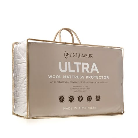 Our Ultra Wool Mattress Protector is an all natural cotton and wool combined to enhance and protect your mattress. Blanket Packaging, Bedding Packaging, Pillow Packaging, Wool Mattress, Soho Loft, Art Packaging, Business Branding Inspiration, Mattress Buying, Luxury Pillows